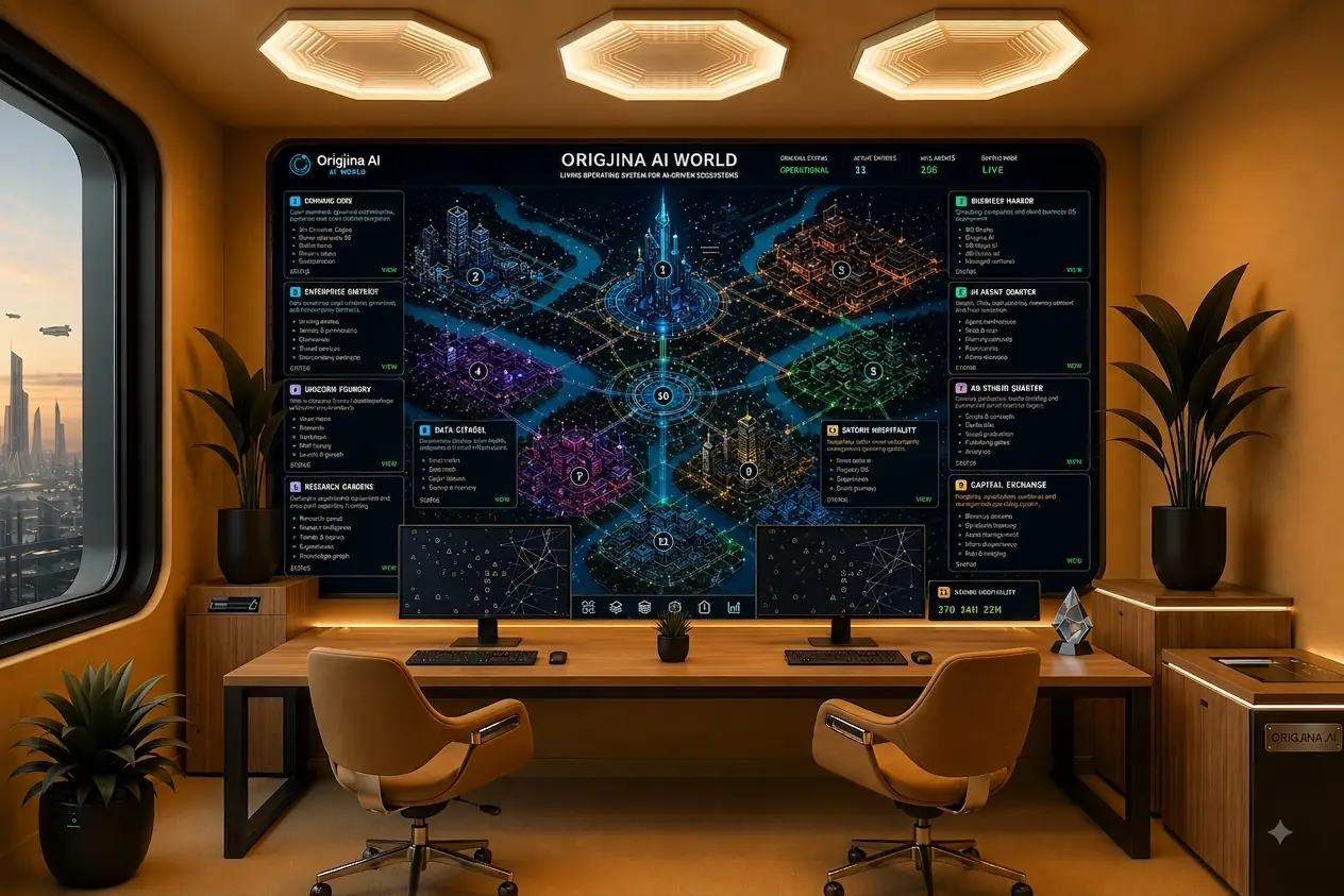 Origjina AI World — harta e distrikteve të ekosistemit